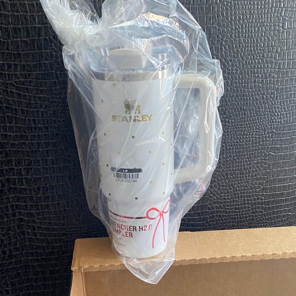 Stanley White Travel Mug Gold Logo and Dot Details.  No offers